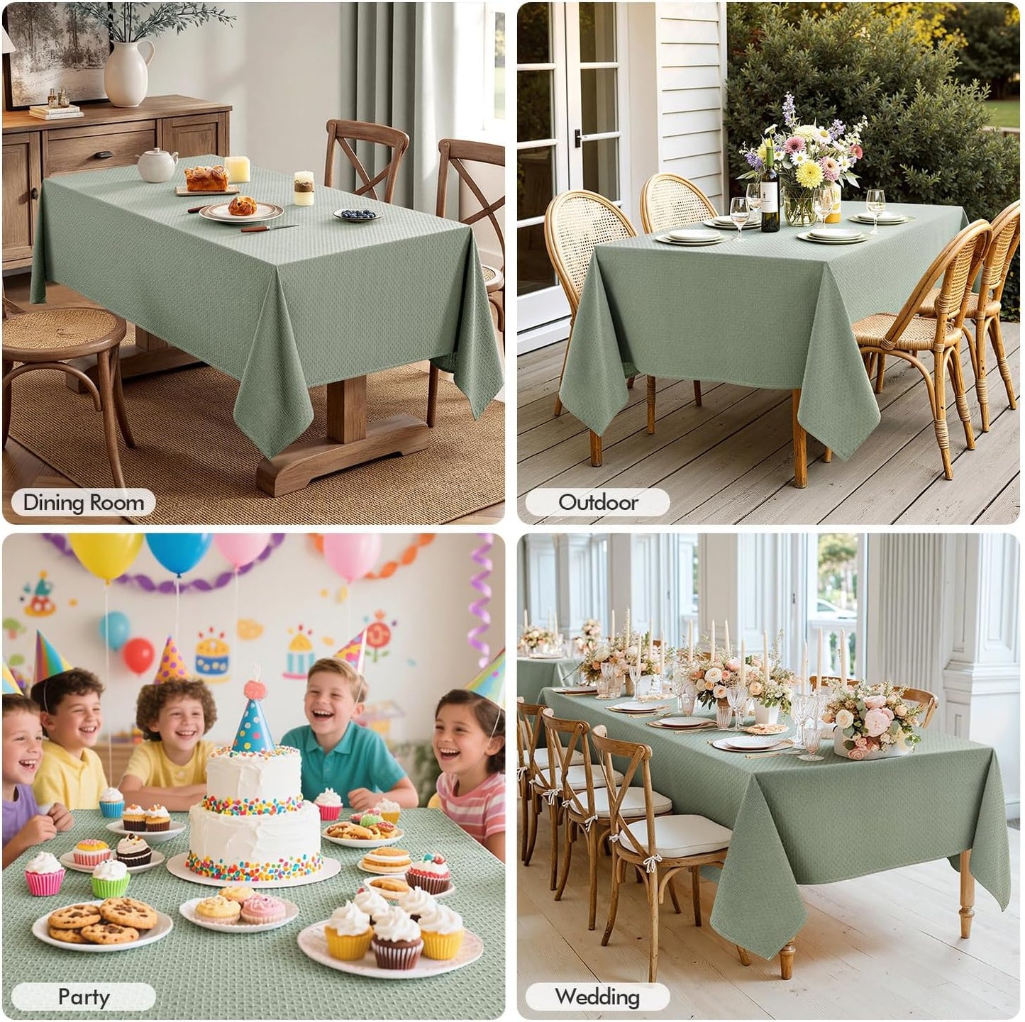 MIULEE Sage Green Linen Cottton Table Cloth Rectangle Tablecloth Waterproof Spillproof Cross-Star Textured Table Cltoth Decorative Farmhouse Style for Dining Party Weddings 52x70 Inch