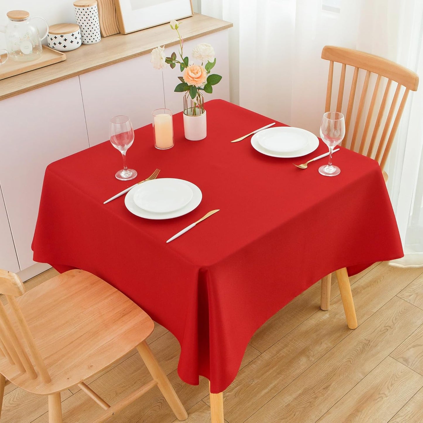 2 Pack Square Table Cloth 60X60 Inch Red Washable Fabric Tablecloth Polyester Solid Dining Table Cover for Birthday Party Dinner Holiday Outdoor Indoor
