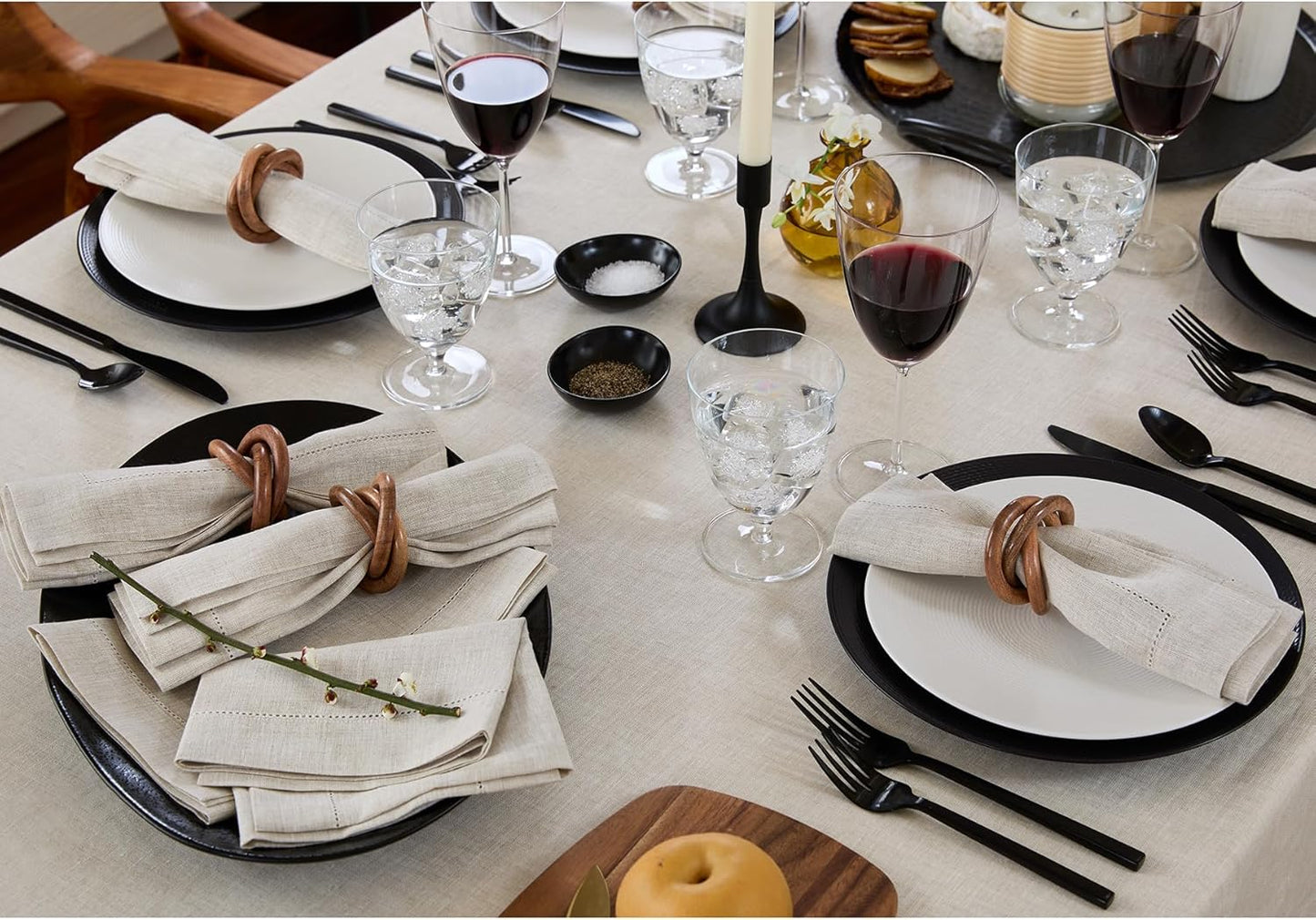 Solino Home Light Natural Linen Tablecloth 52 x 52 Inch - 100% Pure Linen Square Table Throw - Classic Hemstitch, Machine Washable Table Cloth for Fall, Autumn, Thanksgiving, Christmas, Holiday