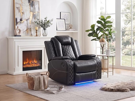 Power Recliner Chair with LED Lights, Leather Manual Recliner 1 Seat, Living by Unknown