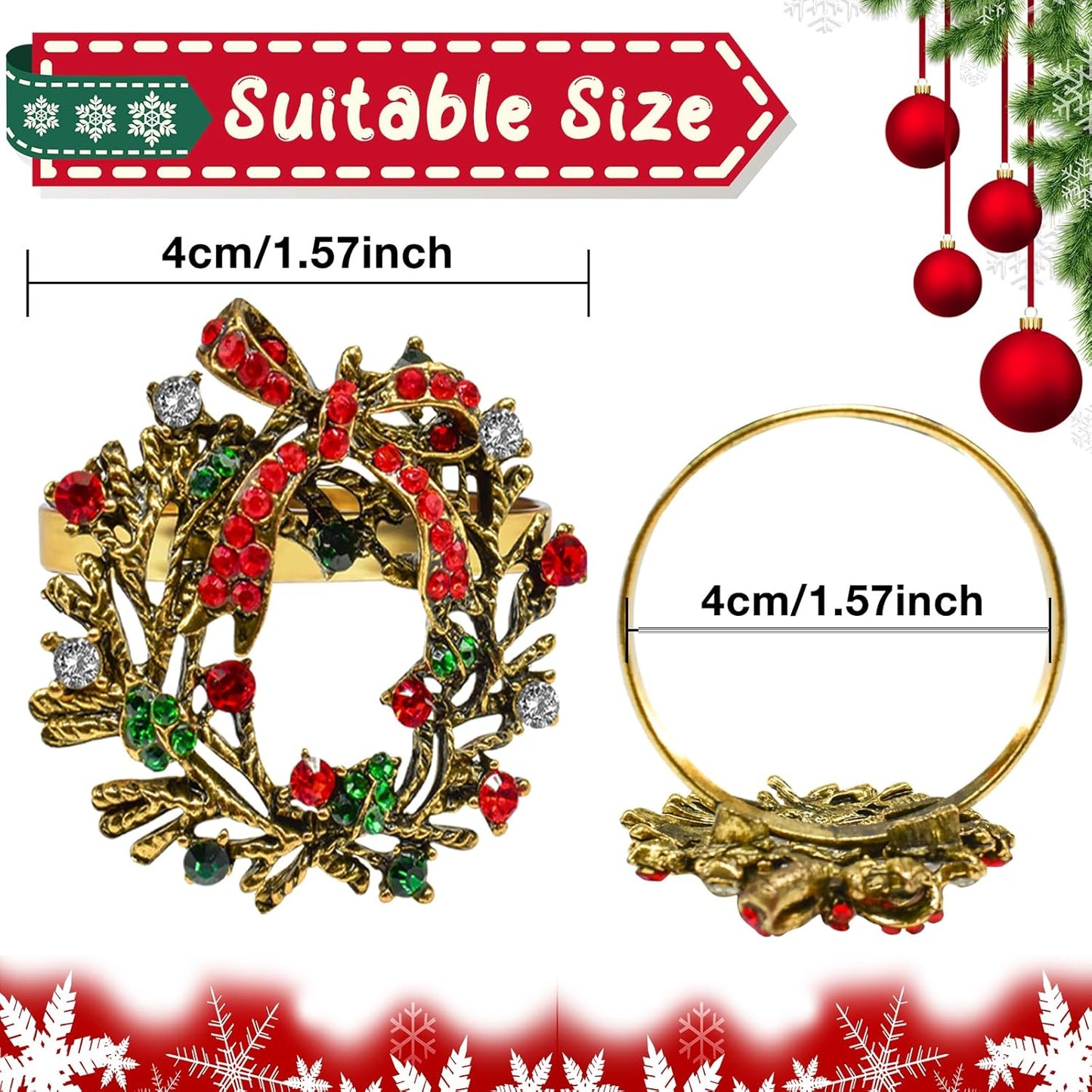 Halatool Set of 12 Christmas Napkin Rings Delicate Wreath Napkin Holder for Christmas Thanksgiving Holiday Party Table Decoration