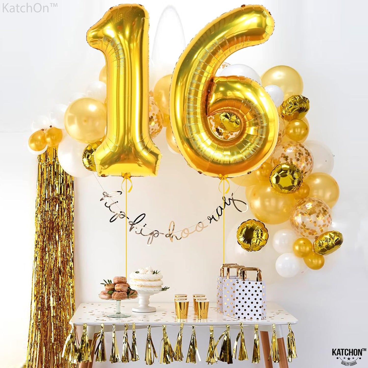 KatchOn, Giant Gold 16 Balloon Numbers - 40 Inch | Gold Number 16 Balloons for Sweet 16 Birthday Decorations | Gold Sweet 16 Balloons | Sweet 16 Balloons for Sweet 16 Party Decorations for Boys