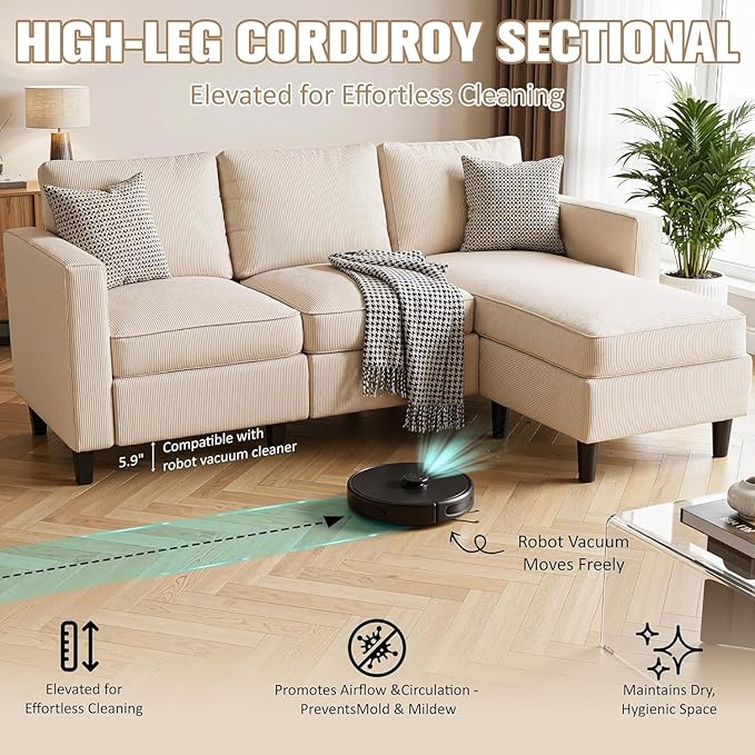 JAMFLY Sectional Sofa for Living Room, 3-Seat Reversible Couch - Image 6