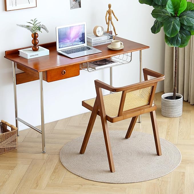 Furlide Rattan Dining Chair, Mid-Century Accent Armchair, Wicker Chair - Image 7