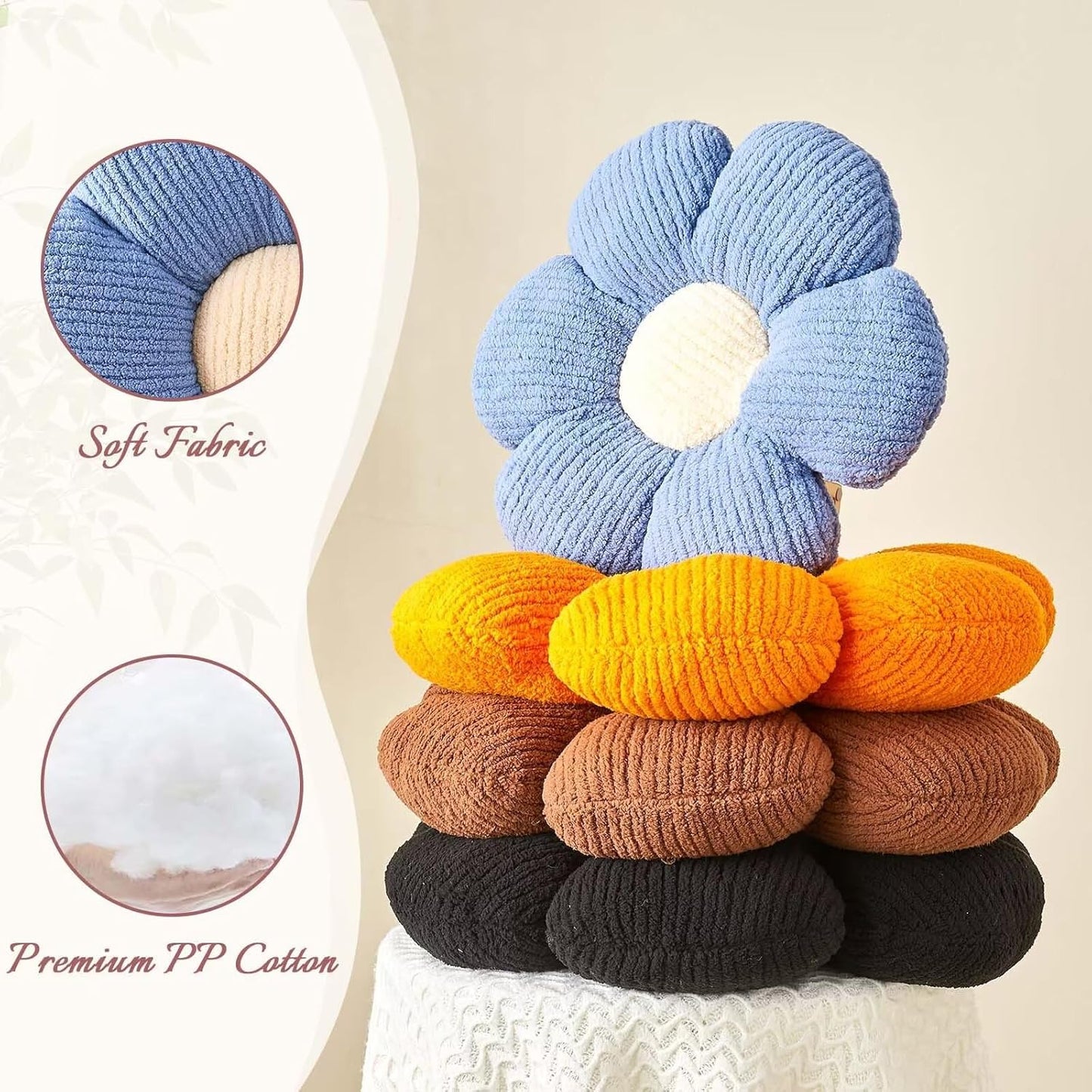 Flower Throw Pillow, Soft Brown 14.9" Shaped Floor Pillow for Home Decor, Cute Aesthetic Plush Decorative Pillows for Bed, Sofa, Couch