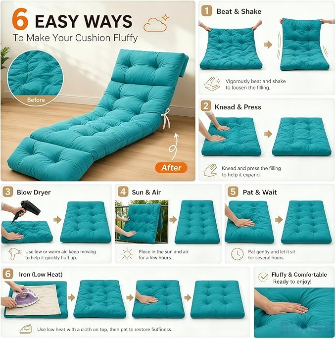 Outdoor Chaise Lounge Cushion, Waterproof 74.4x22x4.7 Inch Thick Cotton Filled - Image 8