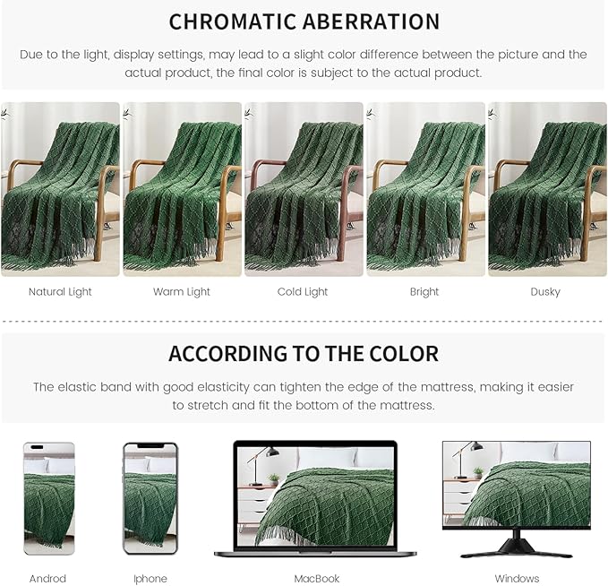 BOURINA Green Throw Blanket 50 x70 Inches Jacquard Argyle Throw Textured Solid - Image 7