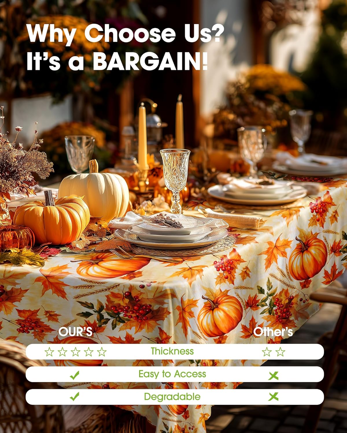 Pureegg Plastic Table Cloth Disposable 10 Pack, 54 x 108 Inch Table Cloths, Thanksgiving Decorations, Harvest Party, Fall Tablecloths, Rectangle Tables, Leakproof & Sturdy, Pumpkin Harvest