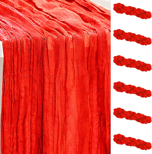 6 Pack Red Cheesecloth Table Runner 35x120 Inch 10Ft Rustic Gauze Cheese Cloth Table Runner Sheer Cheesecloth Table Runners for Wedding Party Bridal Shower Decoration