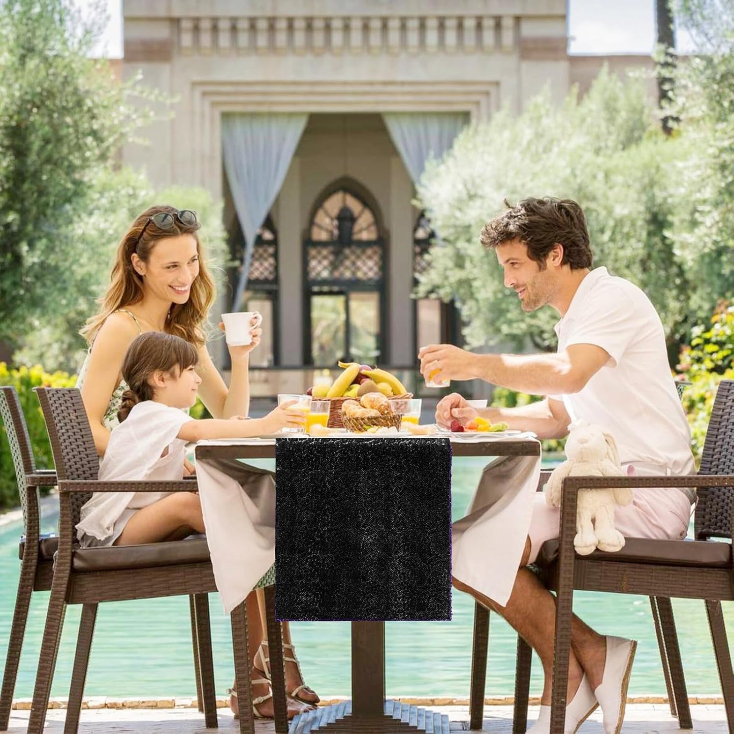 10 Packs 12 x 72 inches Sequin Table Runner, Black Glitter Table Runner for Birthday Party Supplies Wedding Engagement Baby Shower Holiday Celebration Event Decorations