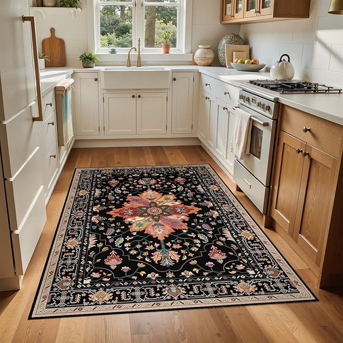 RELEANY Area Rugs 4'x6' Washable Non-Slip, Floral Vintage Distress Print - Image 4