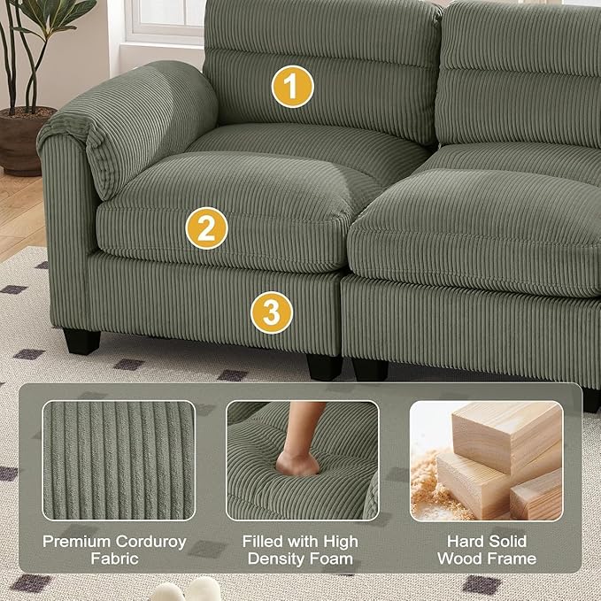 HAOMARKETS Corduroy 2-Piece Sofa Set, Upholstered Ottoman and 3-Seater Sofa - Image 3