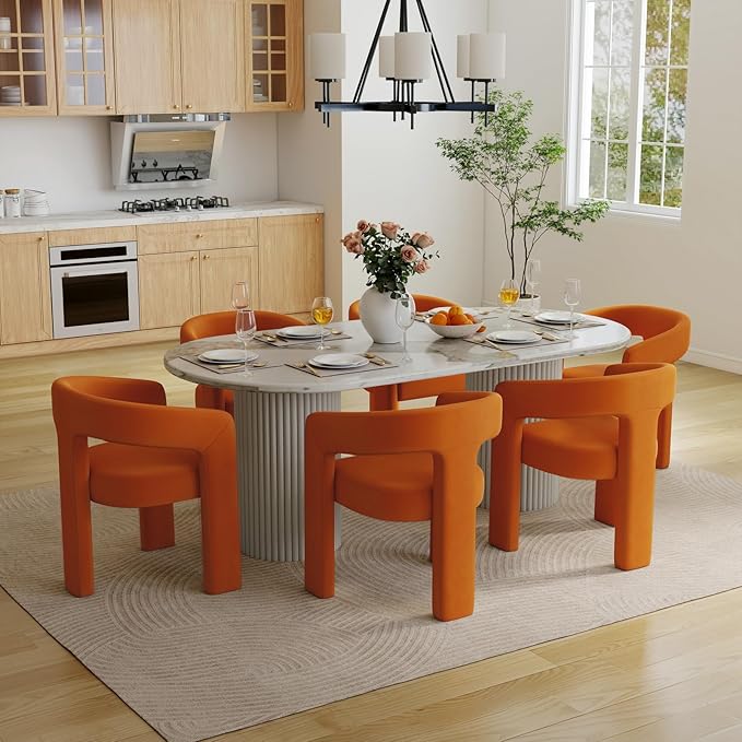 BESTANO Set of 6 Modern Velvet Fabric Upholstered Dining Chairs - Image 6