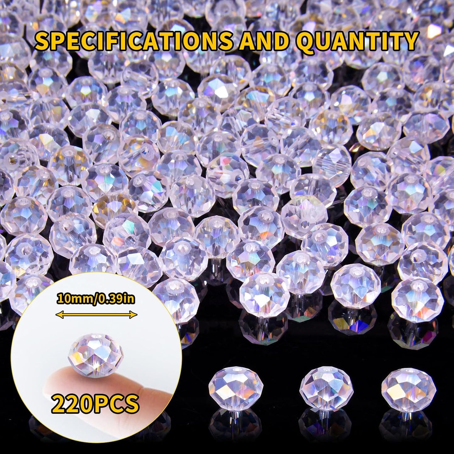 220Pcs 10mm Crystal Glass Beads for Jewelry Making Beads for Bracelets Necklace Pendants Making Supplies(Light Purple)