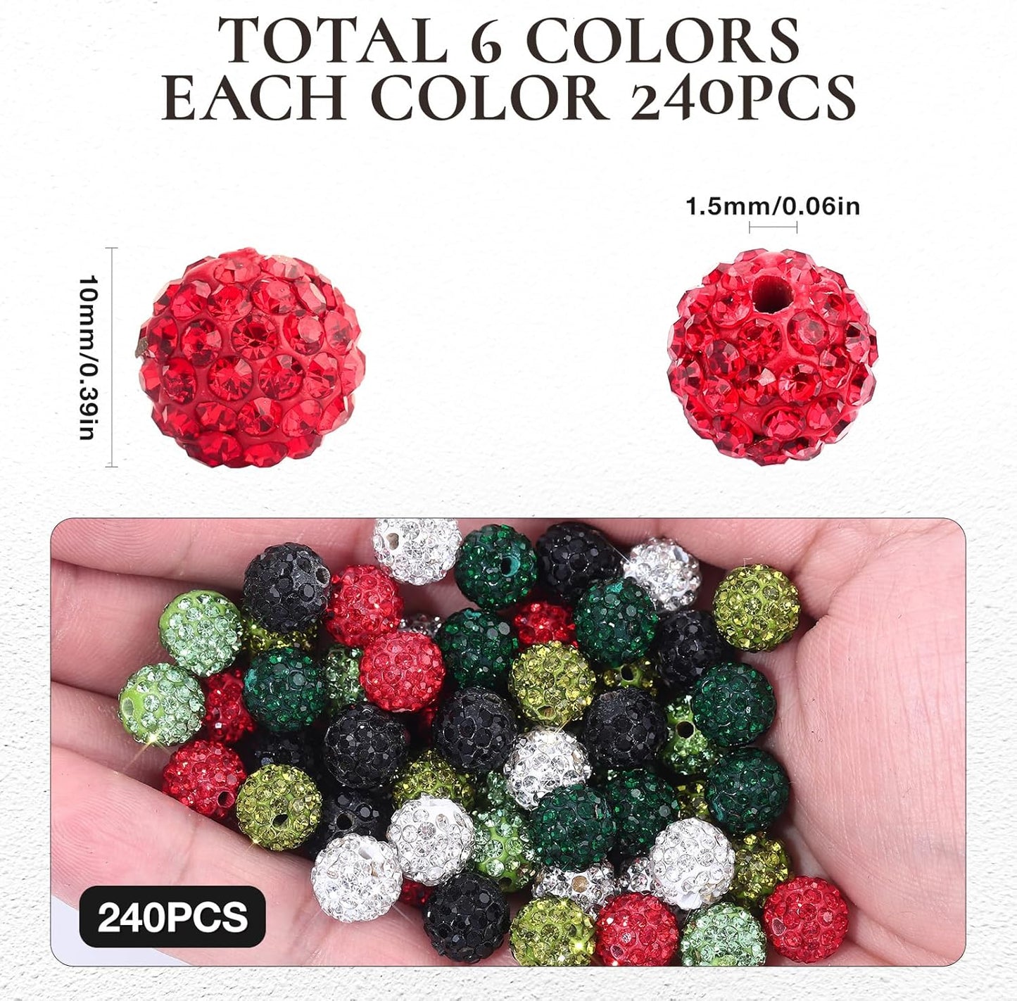 novani 240pcs 10mm Green Rhinestone Beads for Jewelry Making, Round Clay Beads with 1.8mm Hole, Disco Ball Effect, DIY Handmade Accessories