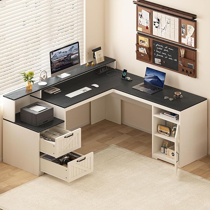 YOMILUVE 63" Farmhouse L Shaped Executive Desk - Image 9