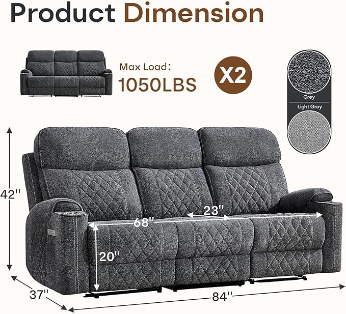 HAOMARKETS Power Oversized Reclining Sofa Couch Set of 2 - Image 2