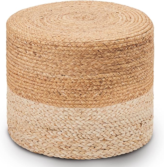 Wimarsbon Ottoman Pouf, Natural Braided Jute Poof, Rustic Handweave Lounge by Wimarsbon