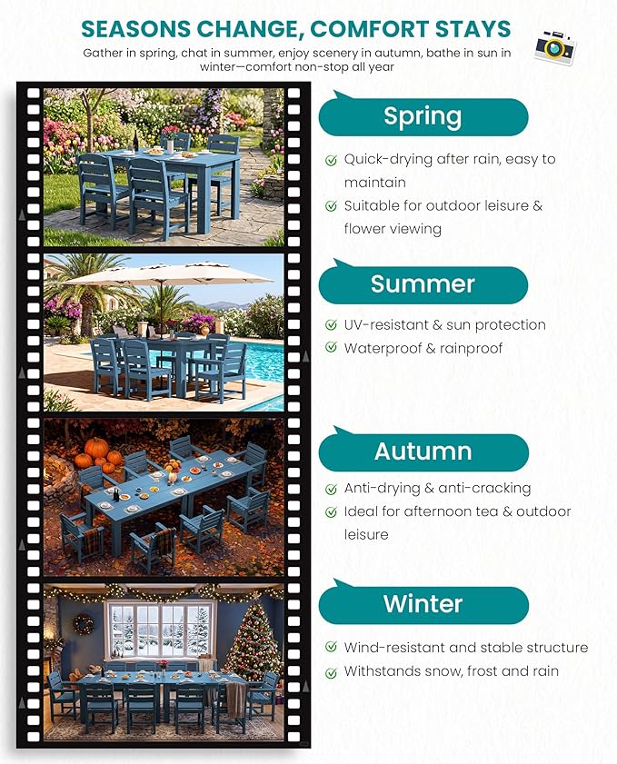 SERWALL Patio Dining Set with 15FT Double Side Umbrella, Outdoor Dining Sets - Image 8