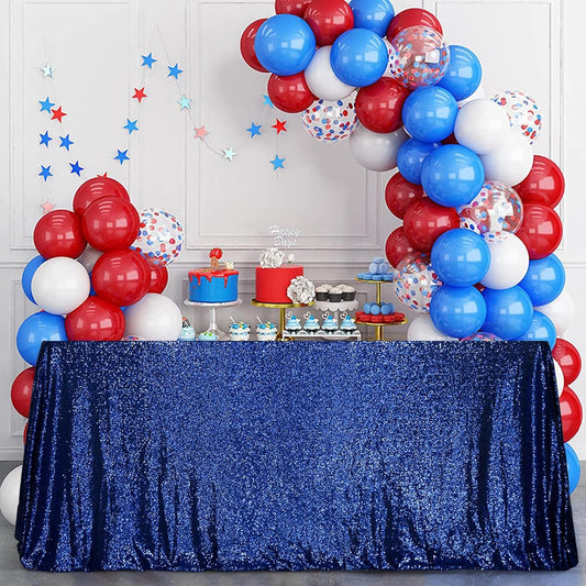 SquarePie Sequin Tablecloth Rectangular 60 x 102 Inch Navy Blue Sparkly Table Linen for Wedding Party
