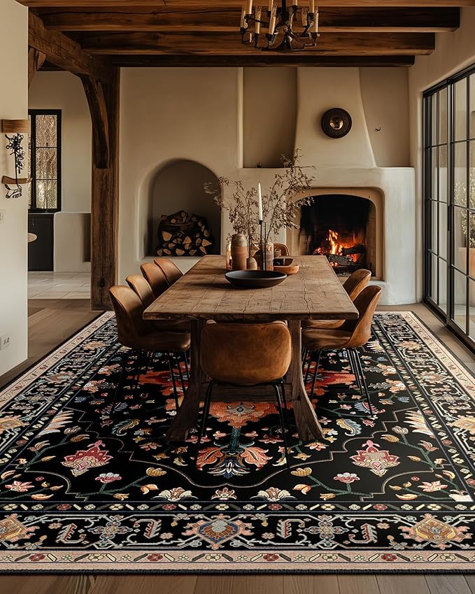 RELEANY Area Rugs 10'x14' Washable Non-Slip, Floral Vintage Distress Print - Image 3