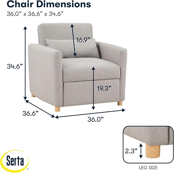 Serta® Corwin 36" Convertible Accent Chair, Dreamcoil® Comfort, FingerGuard® - Image 2