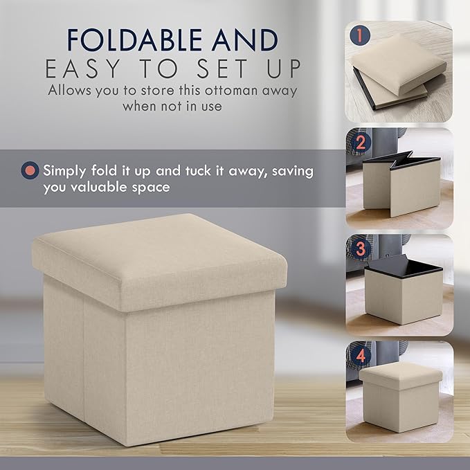Ornavo Home Small Storage Ottoman Foldable Collapsible Cube Square Linen - Image 7