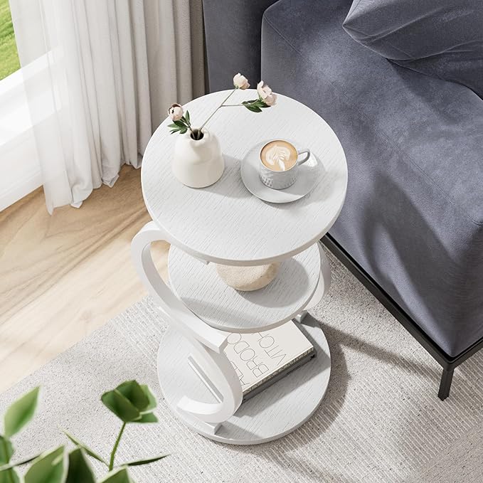 JUSTOGO Small Round Side Table, 3-Tier End Table - Image 7
