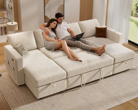 Sunny Heart 106" U Shaped Sectional Sleeper Sofa Bed by SunnyHeart