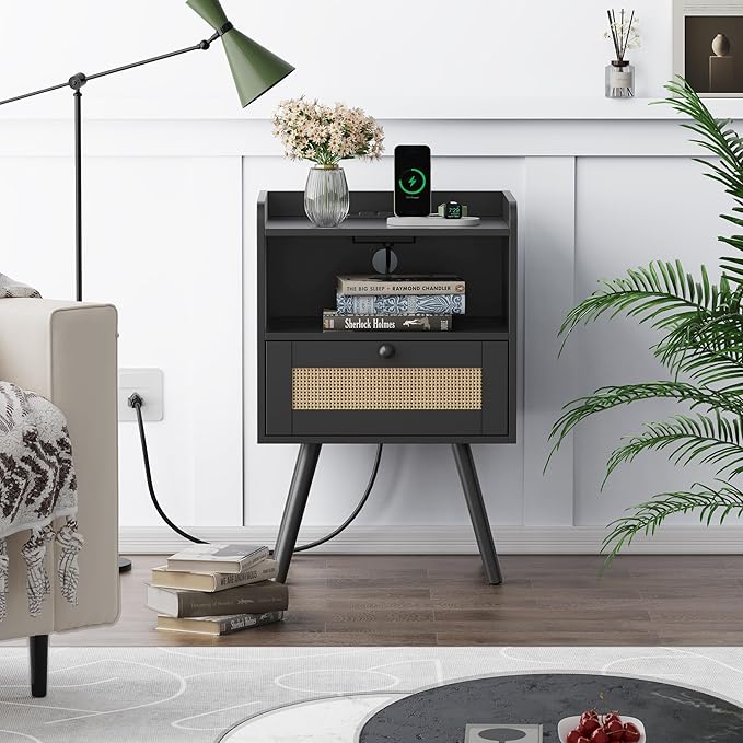 SUPERJARE Nightstands with Charging Station, Bedside Table Set of 2 with PE - Image 2