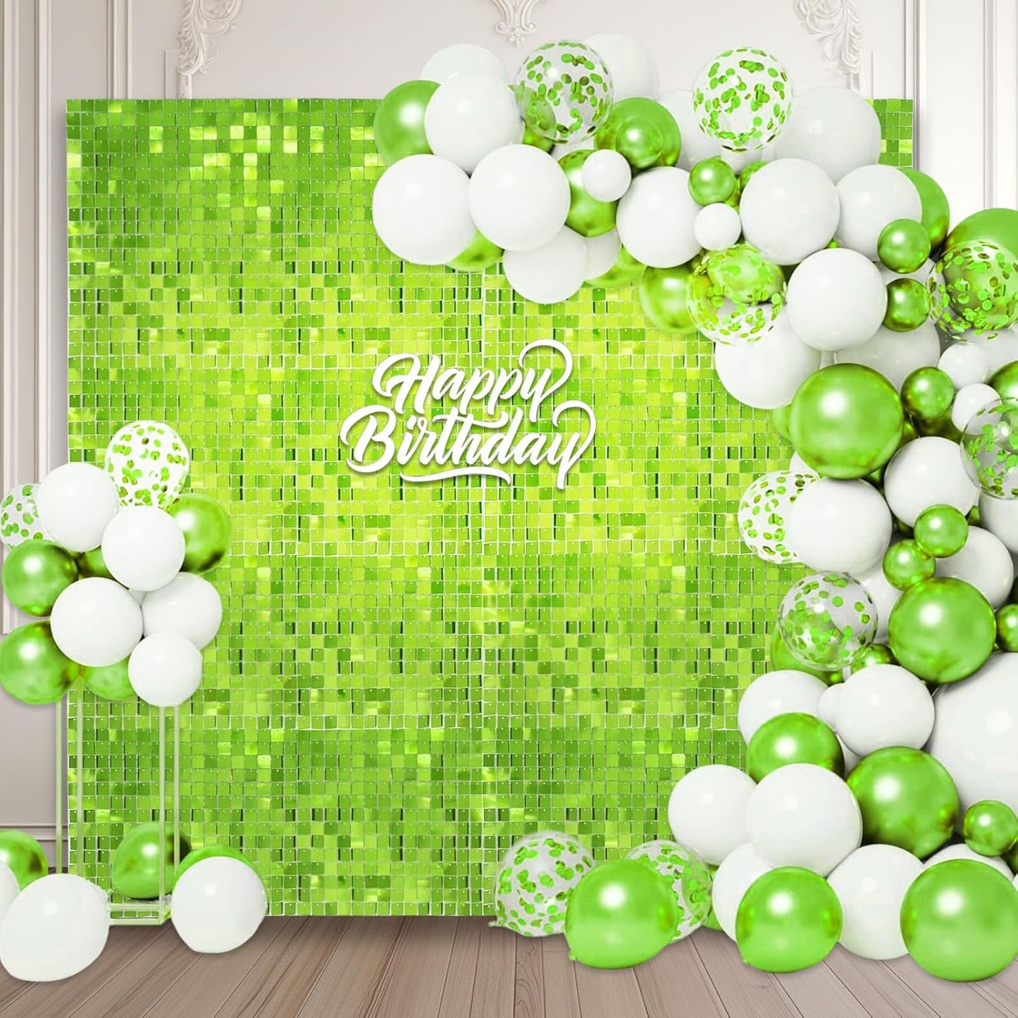 12PCS Green Shimmer Wall Backdrop, Square Sequin Photo Backdrops Panel, Glitter Wall Background for Birthdays, Weddings, Christmas, Engagements, Disco Bachelorette Party Decoration (3FTx4FT)