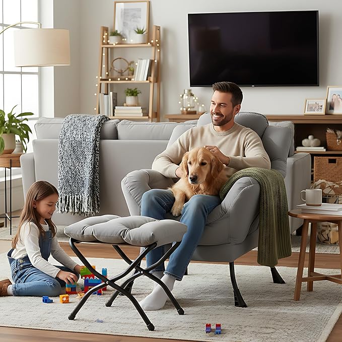 Welnow Lazy Chair with Ottoman, Modern Accent Chair with Armrests and a Side - Image 4