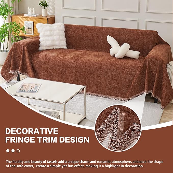 DREAMINGO Chocolate Brown Couch Cover Soft Chenille Sofa Cover - Image 5
