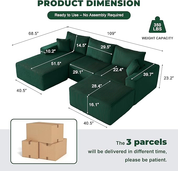 Weture 108” Modular Sectional Couches, Modern Modular U-Shape Sofa - Image 2