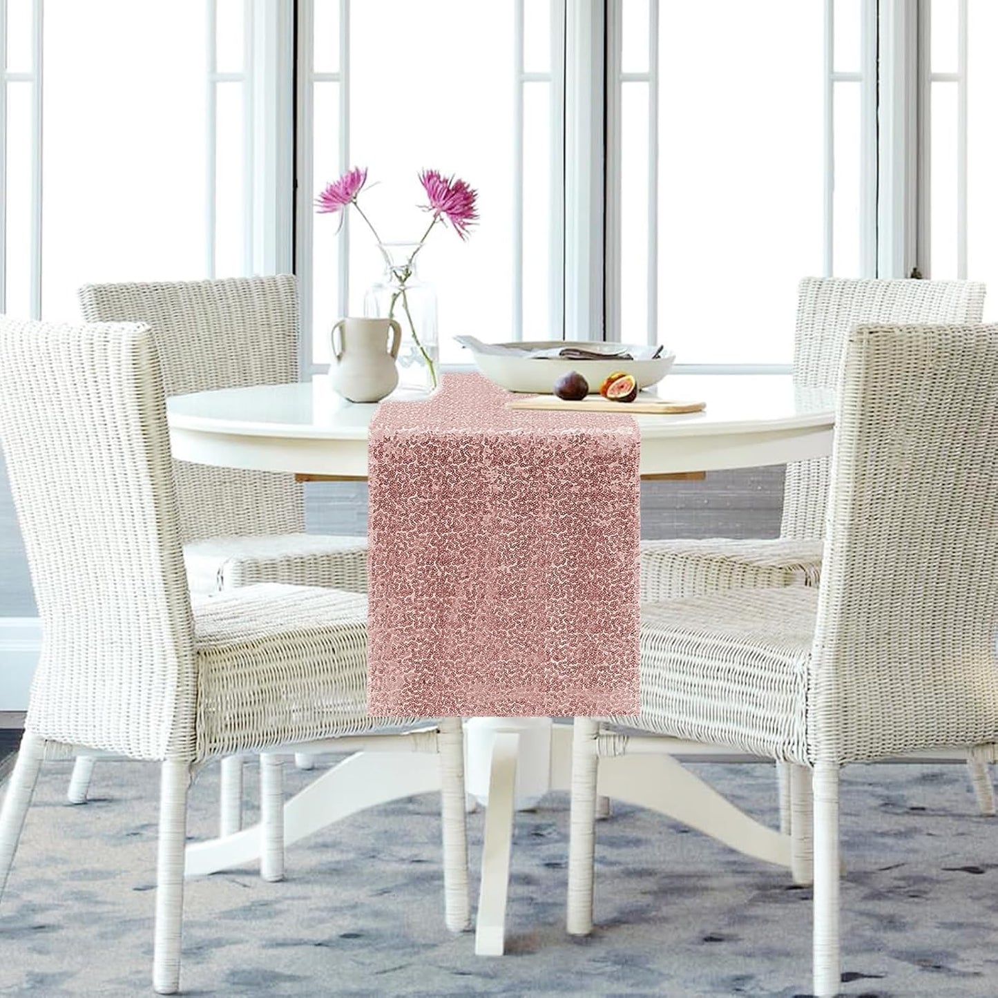 2 Packs 12 x 72 inches Sequin Table Runner, Rose Gold Glitter Table Runner for Birthday Party Supplies Wedding Engagement Baby Shower Holiday Celebration Event Decorations