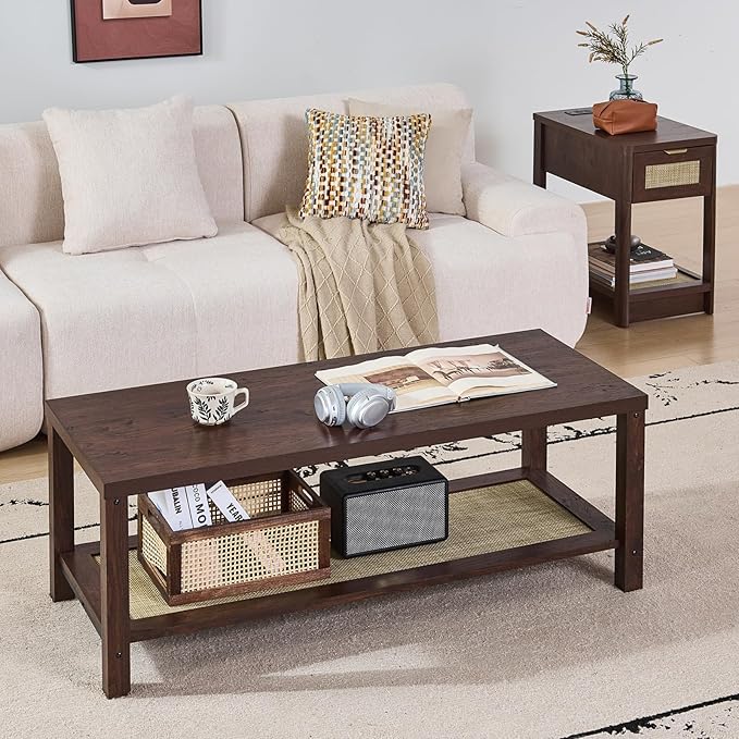 Lerliuo Boho Coffee Tables for Living Room, Rattan Center Table - Image 6