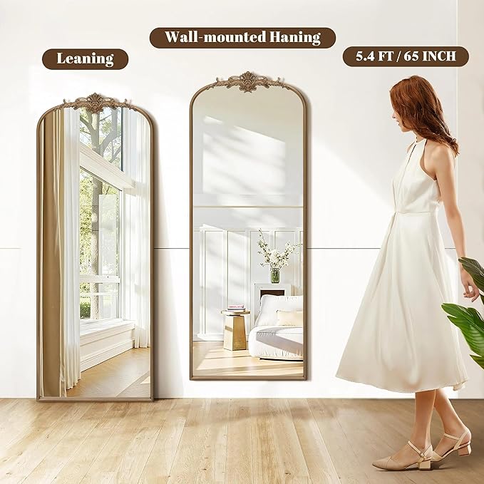 Besdomus Vintage Mirror Full Length: 21x56 French Gold Arched Full Body Mirror - Image 7