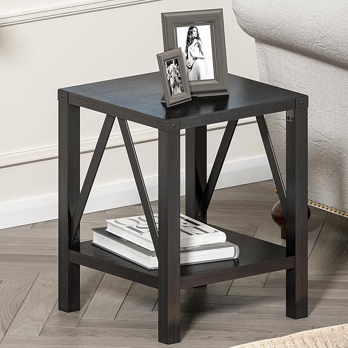 Treocho Farmhouse End Table Set of 2, Rustic Vintage Nightstand Side Table - Image 6