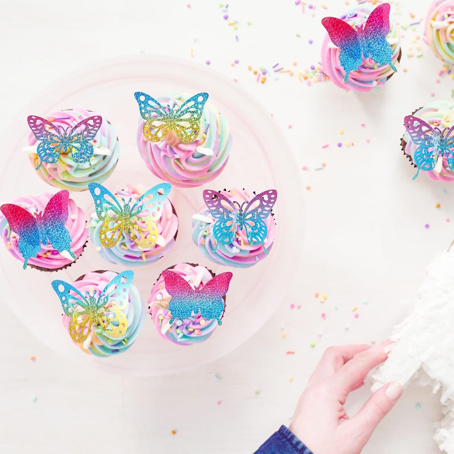 Gyufise 36Pcs Butterfly Cupcake Toppers Lively Art 3D Butterfly Cupcake Decorations Butterfly Cake Toppers Baby Shower Wedding Anniversary Kids Birthday Party Cake Wall Decorations Supplies Colorful