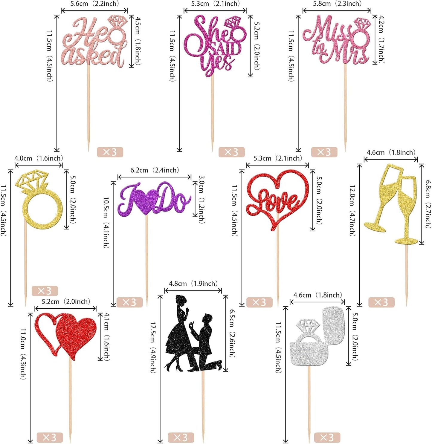 30 PCS Bride to Be Cupcake Toppers Glitter Miss to Mrs I Do Love Heart Ring Cupcake Picks Wedding Bridal Shower Cake Decorations for Wedding Engagement Bachelorette Party Supplies Multi