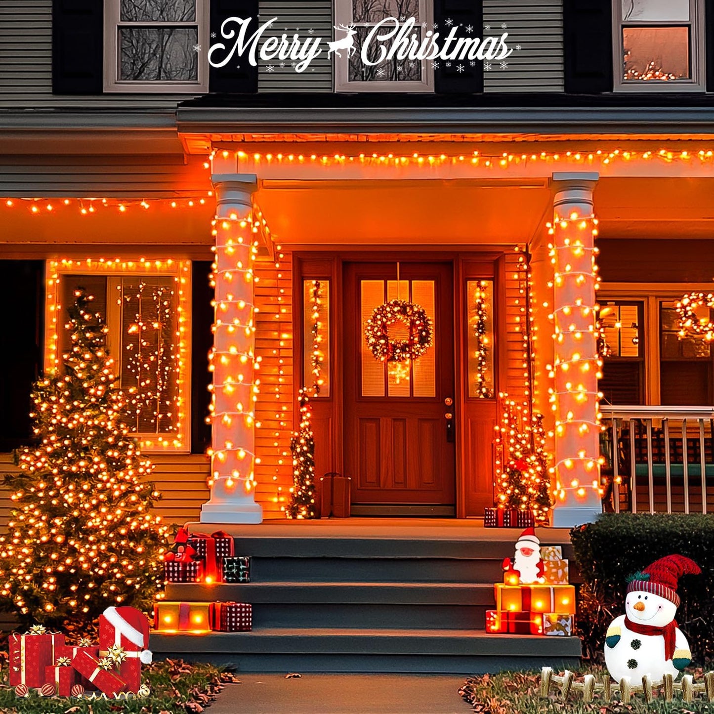 JMEXSUSS 500 LED Halloween Lights Outdoor, 163FT 8 Modes Orange Halloween Light Indoor Clear Wire, Outdoor Waterproof Fall Lights Plug in for Thanksgiving Room Porch Christmas