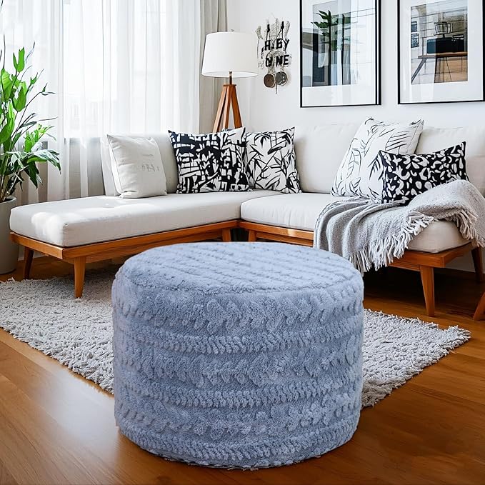 Asuprui Round Footstool Ottoman, 20x14 Inches Multi-Functional Modern Foot Stool - Image 8