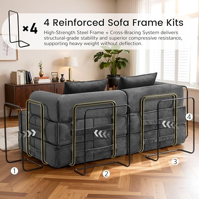 Korser Folding Convertible Sofa Bed, Corduroy Upholstered Boneless Couch - Image 8