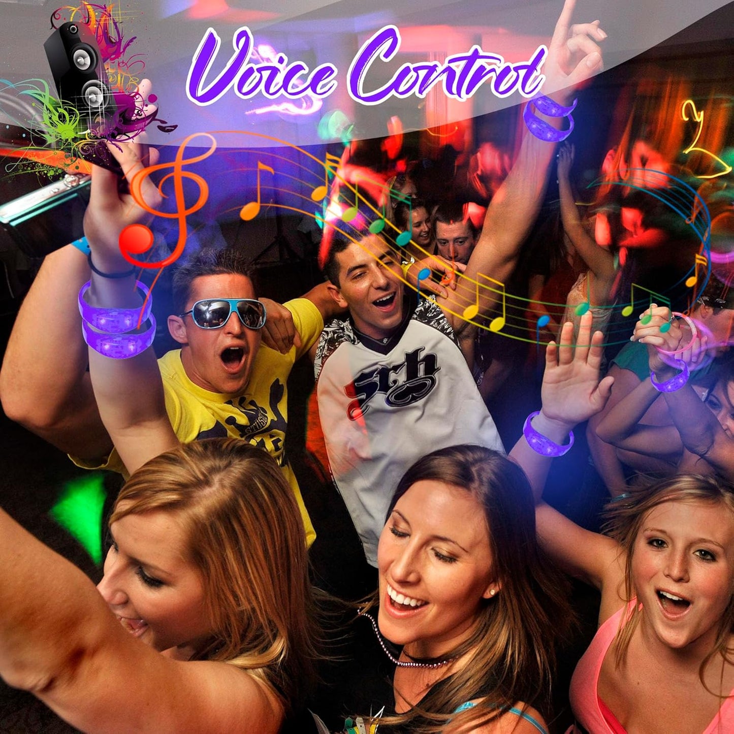 100 Pcs LED Bracelets Sound Activated with Flashing LED Strobe Music Control Light Up Bracelets for Rave, Game Prizes, Birthday Party Favor,Valentine's Day gift