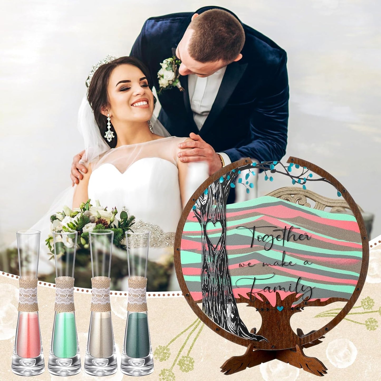 Anglechic Wedding Unity Sand Blended Family Sand Ceremony Kit Set Rustic Wedding Unity Ceremony Decorations for Bridal Shower Party Reception