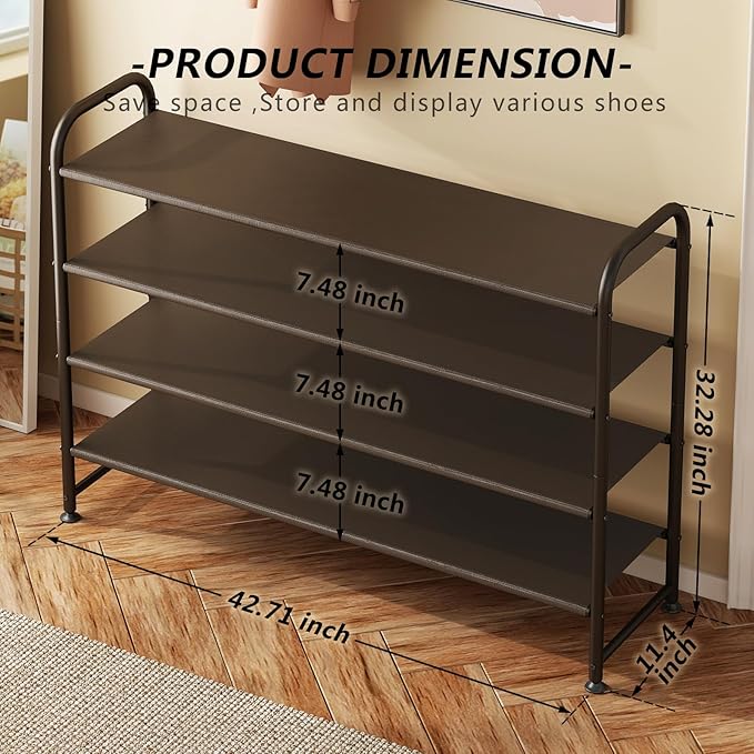 INGIORDAR Shoe Rack 4 Tier Long Storage Organizer Wide Metal Shoe Shelf - Image 3