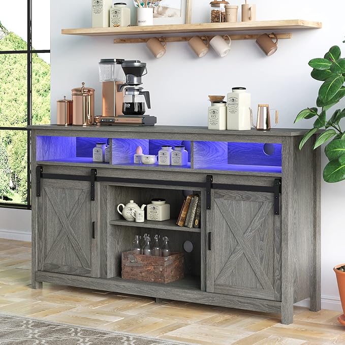 LED Farmhouse TV Stand for 65 inch TVs, Rustic Entertainment Center TV Cabinet - Image 2