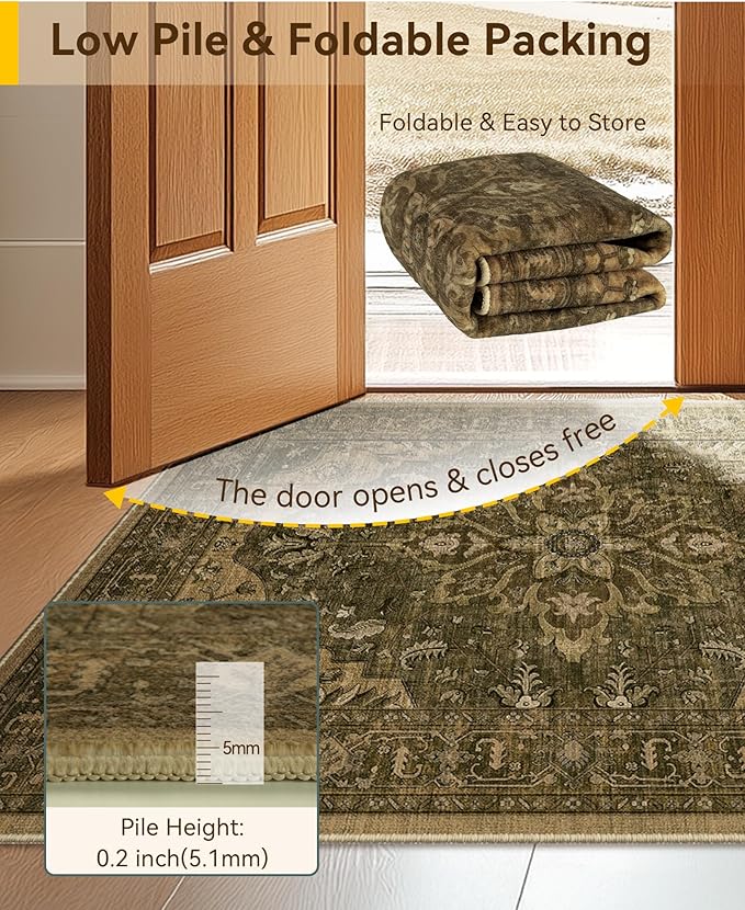 RELEANY Area Rugs Square 8ft Washable Non-Slip, Floral Vintage Distress Print - Image 4
