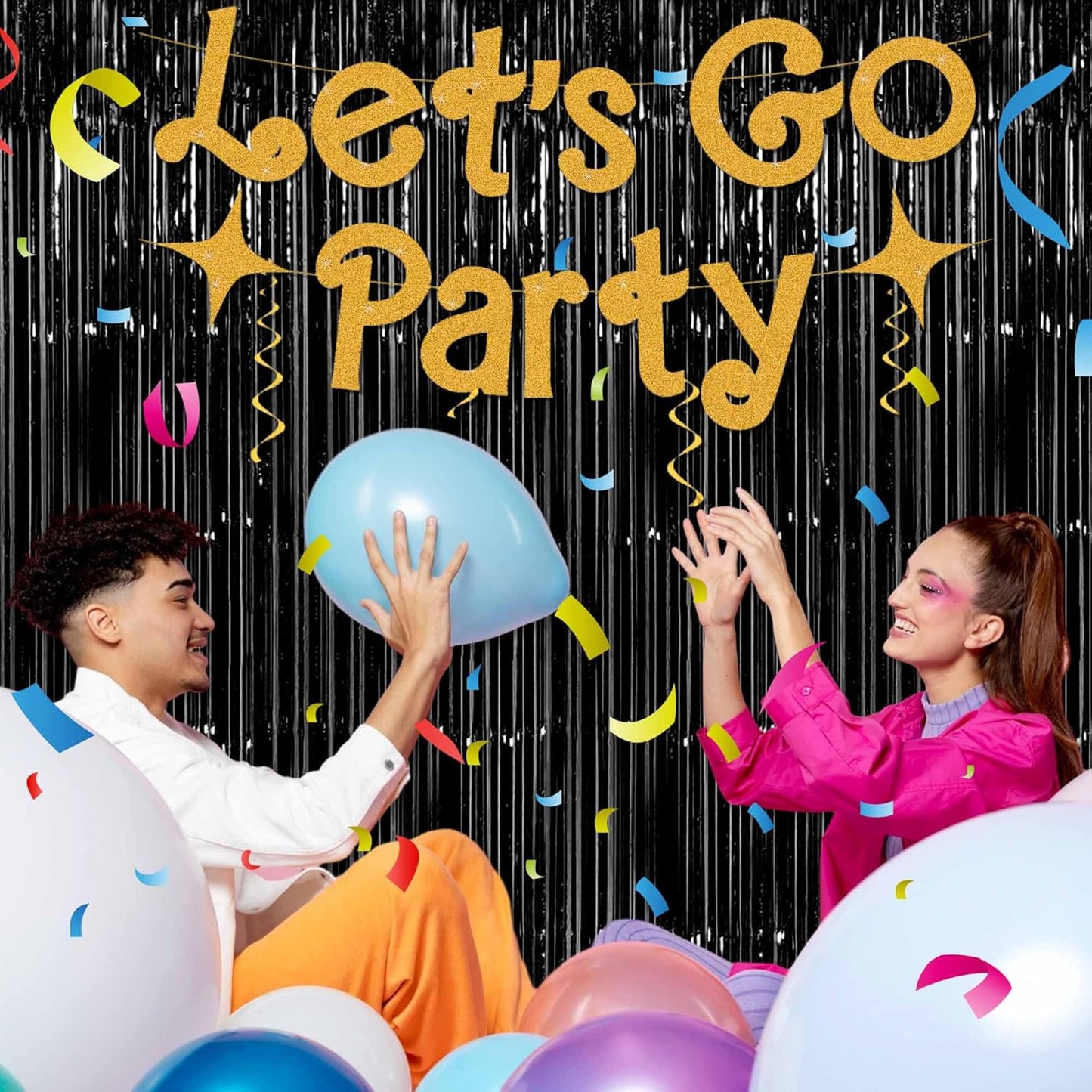 6 Pack Black Foil Fringe Curtains Backdrop, 3.28 x 8.2 Ft Metallic Streamers Tinsel Curtains Background for Photo Booth, Birthday, Weddings, Carnivals, Graduation, Themed Party Decorations