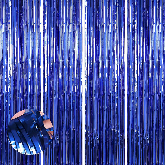 4 Pack 3.3 * 8.3 ft Foil Curtain Metallic Tinsel Fringe Curtains Photo Booth Props Backdrop for Birthday Wedding Engagement Baby Shower Christmas Holiday Celebration Party,Blue